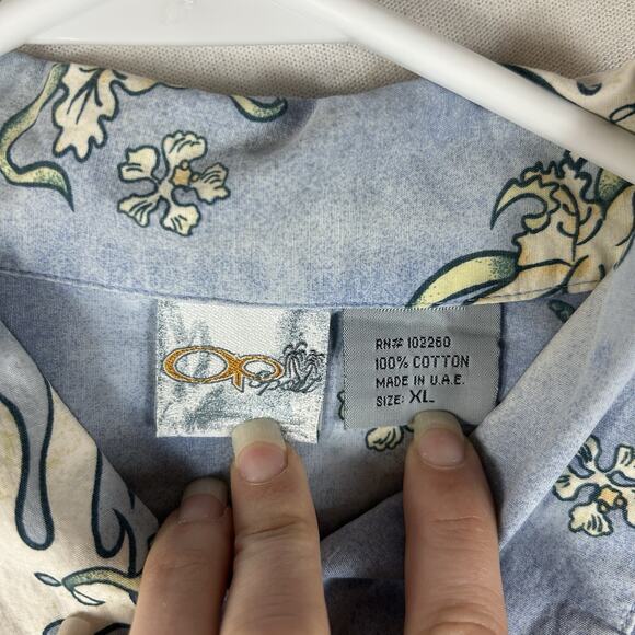 OP Sport Short Sleeve Hawaiian Shirt Mens XL Travel Blue Abstract Floral Relaxed - Picture 6 of 13